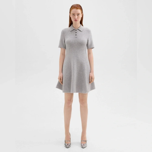 Babydoll Polo Dress in Felted Wool-Cashmere Gray Light Heathered Gray Size Small - Picture 1 of 8